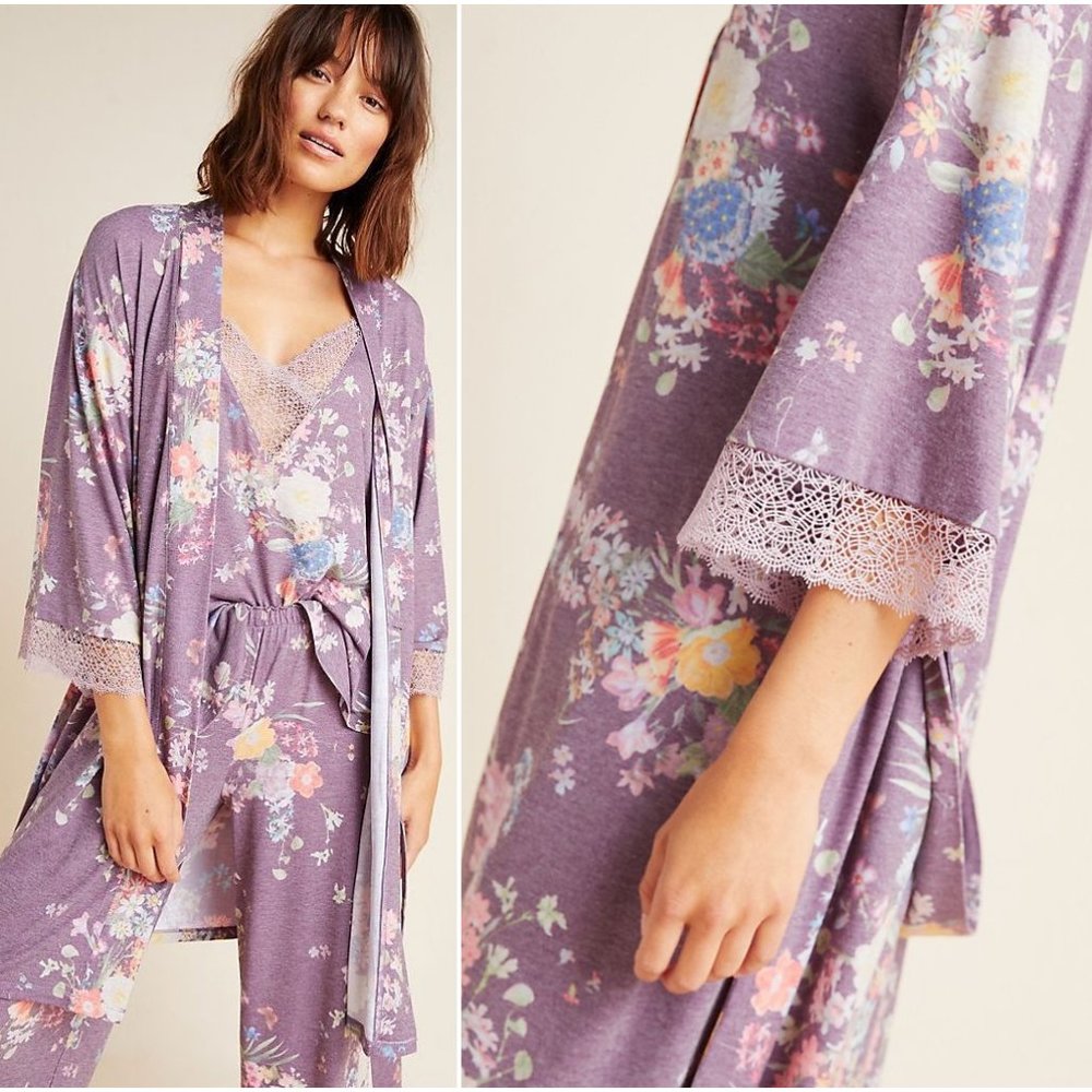 Anthropologie Purple Floral Robe